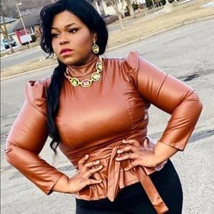 Caramel PU leather blouse